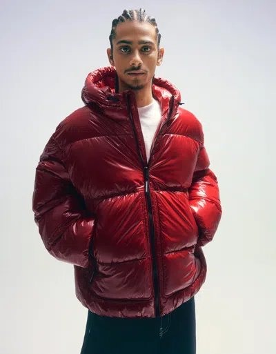 Bershka Hooded Puffer Jacket In Multi