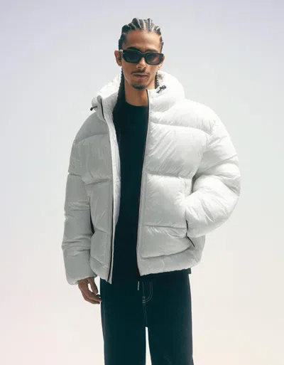 Bershka Hooded Puffer Jacket In White