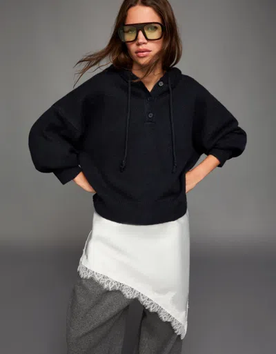 Bershka Hooded Sweater In Blue