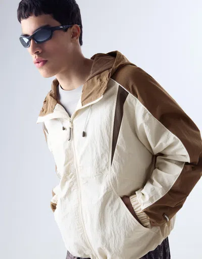 Bershka Hooded Technical Jacket In Neutral