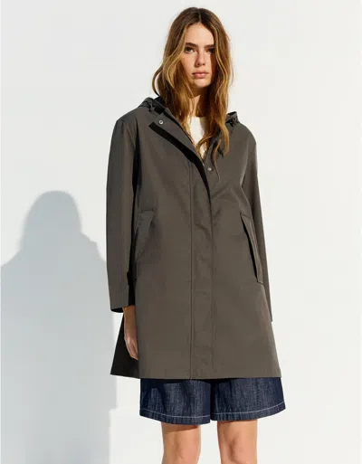 Bershka Hooded Water Repellent Windproof Trench In Brown