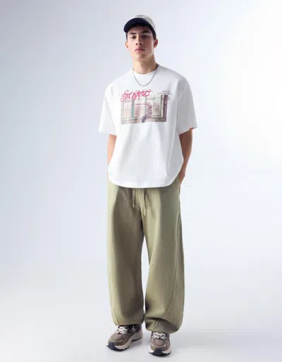 Bershka Interlock Balloon Fit Trousers In Brown