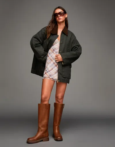 Bershka Jacket With Contrasting Collar In Green