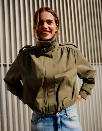 Bershka Jacket With Ruched Buckles In Green