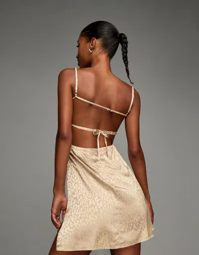 Bershka Jacquard Mini Dress In Neutral