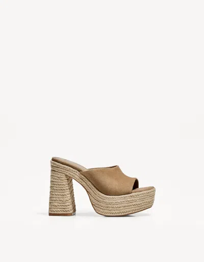 Bershka Jute Heeled Platform Sandals In Brown