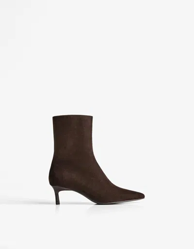 Bershka Kitten Heel Ankle Boots In Brown