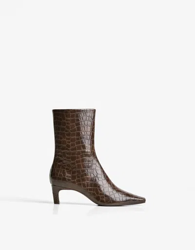 Bershka Kitten Heel Pointed Ankle Boots In Brown