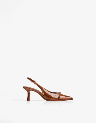 Bershka Kitten-heel Shoes With Buckled Straps In Brown