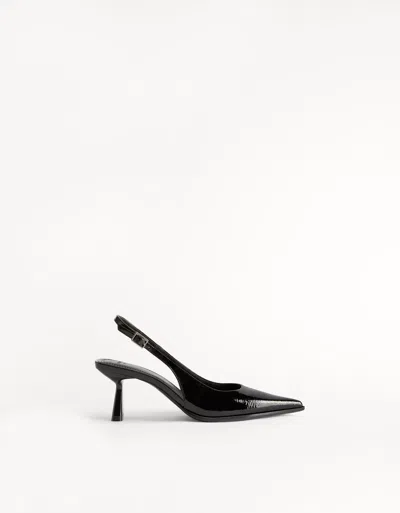 Bershka Kitten Heel Slingback Shoes In Black