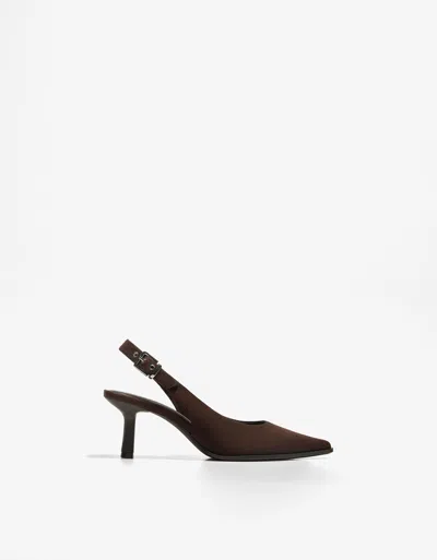 Bershka Kitten Heel Slingback Shoes In Brown