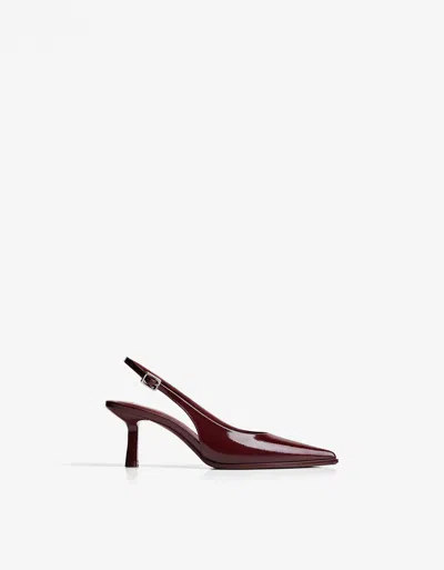 Bershka Kitten Heel Slingback Shoes In Burgundy