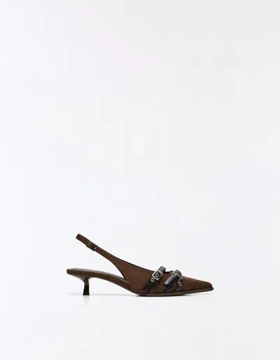 Bershka Kitten-heel Slingback Shoes With Buckles In Multi
