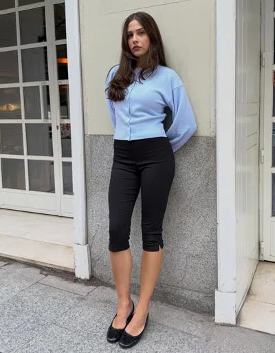 Bershka Knit Capri Trousers With Side Vents In Black