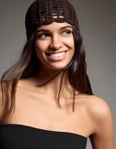 Bershka Knit Skullcap In Brown