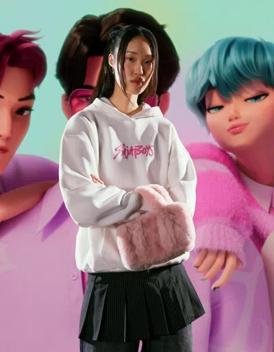 Bershka Kpop Demon Hunters Huntr/x Print Hood Sweatshirt With Hood In White