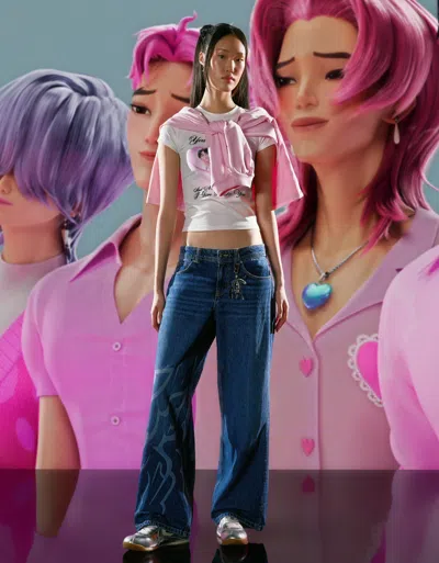 Bershka Kpop Demon Hunters Saja Boys Baggy Print Jeans In White