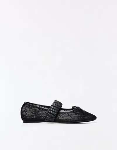 Bershka Lace Ballet Flats In Black