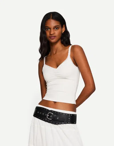 Bershka Lace Trim Top With Straps In White