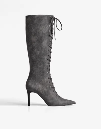 Bershka Lace-up Heeled Boots In Blue
