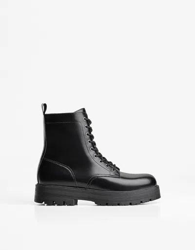 Bershka Lace-up Track Sole Ankle Boots In Black