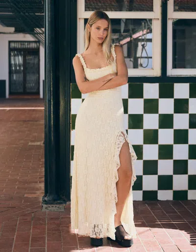 Bershka Lace-trimmed Midi Dress In Neutral