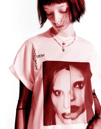 Bershka Lady Gaga Print Short Sleeve T-shirt In White