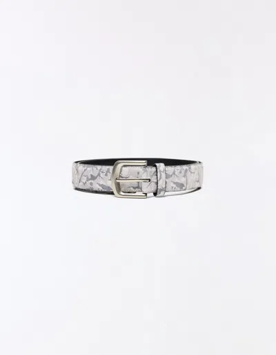 Bershka Leaf Print Belt In Gray