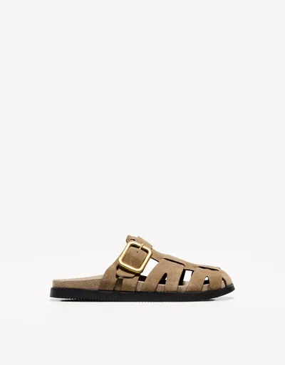 Bershka Leather Cage Mules In Brown