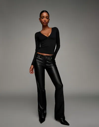 Bershka Leather Effect Bootcut Pants In Black