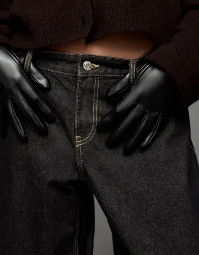 Bershka Leather Effect Gloves In Black
