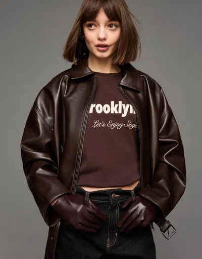 Bershka Leather Effect Gloves In Brown