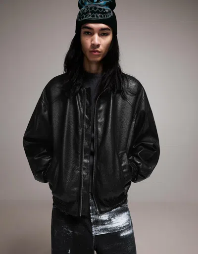 Bershka Leather Effect Jacket In Black