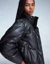 Bershka Leather Effect Puffer Jacket In Black