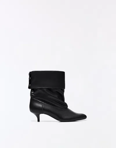 Bershka Leather Heel Boot In Black
