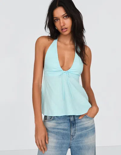 Bershka Linen Blend Halter Waistcoat In Blue