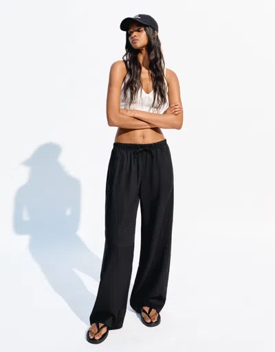 Bershka Linen Blend Pants With An Elastic Waistband In Black