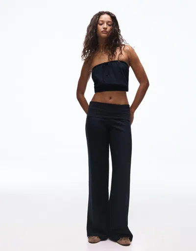 Bershka Linen Blend Trousers In Blue