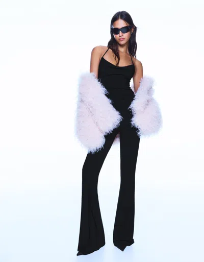 Bershka Long Flared Strappy Jumpsuit In Black