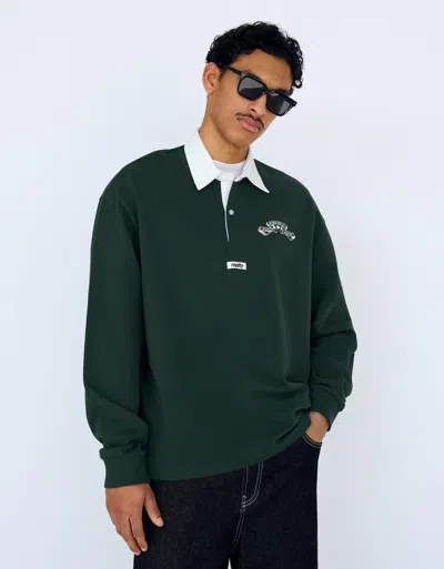 Bershka Long Sleeve Boxy Fit Polo Shirt In Green