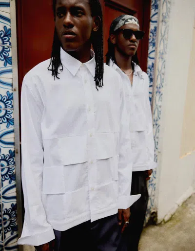Bershka Long Sleeve Boxy Fit Raised Shirt In White