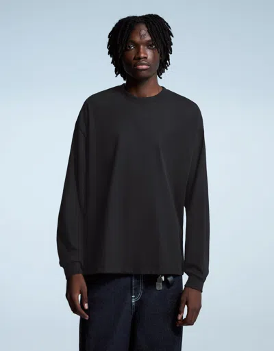 Bershka Long Sleeve Boxy-fit T-shirt In Black