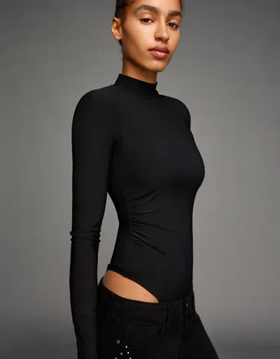 Bershka Long Sleeve High Neck Bodysuit In Black