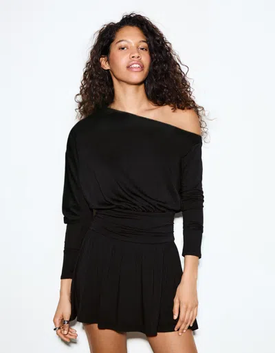 Bershka Long Sleeve Mini Dress With Sash In Black