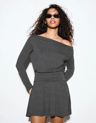 Bershka Long Sleeve Mini Dress With Sash In Gray
