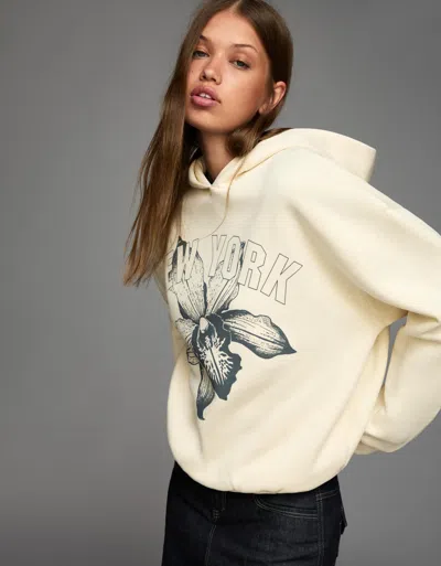 Bershka Long Sleeve Printed Sweater In Neutral