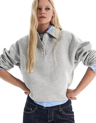 Bershka Long Sleeve Sash Polo Shirt In Gray