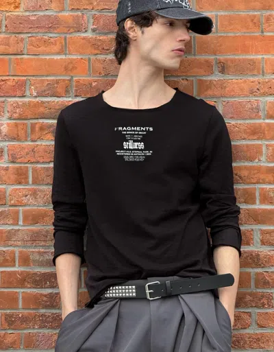 Bershka Long Sleeve Slim Fit Print T-shirt In Black
