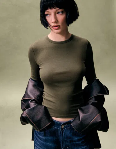 Bershka Long Sleeve T-shirt In Brown