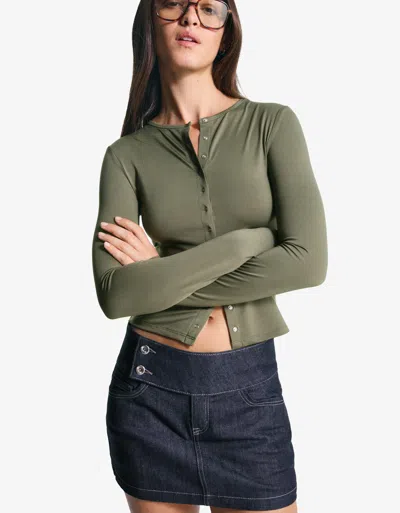 Bershka Long Sleeve T-shirt With Buttons In Green